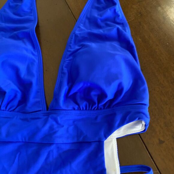 Tempt Me One Piece Swimsuit Women Medium Blue Ladder Sides Halter Neck Stretch - Picture 3 of 7